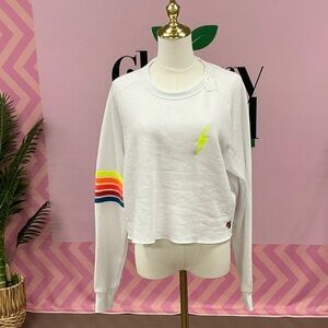 Aviator Nation White Tee with Retro Yellow & Orange Label